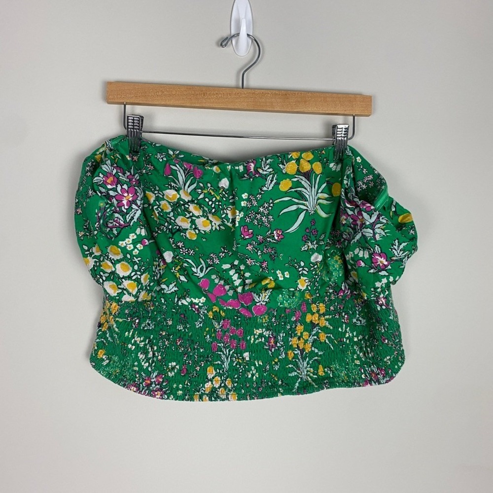Maeve Anthropologie Maeve Woven Halter Top Floral Womens 2X Green Smocked Crop